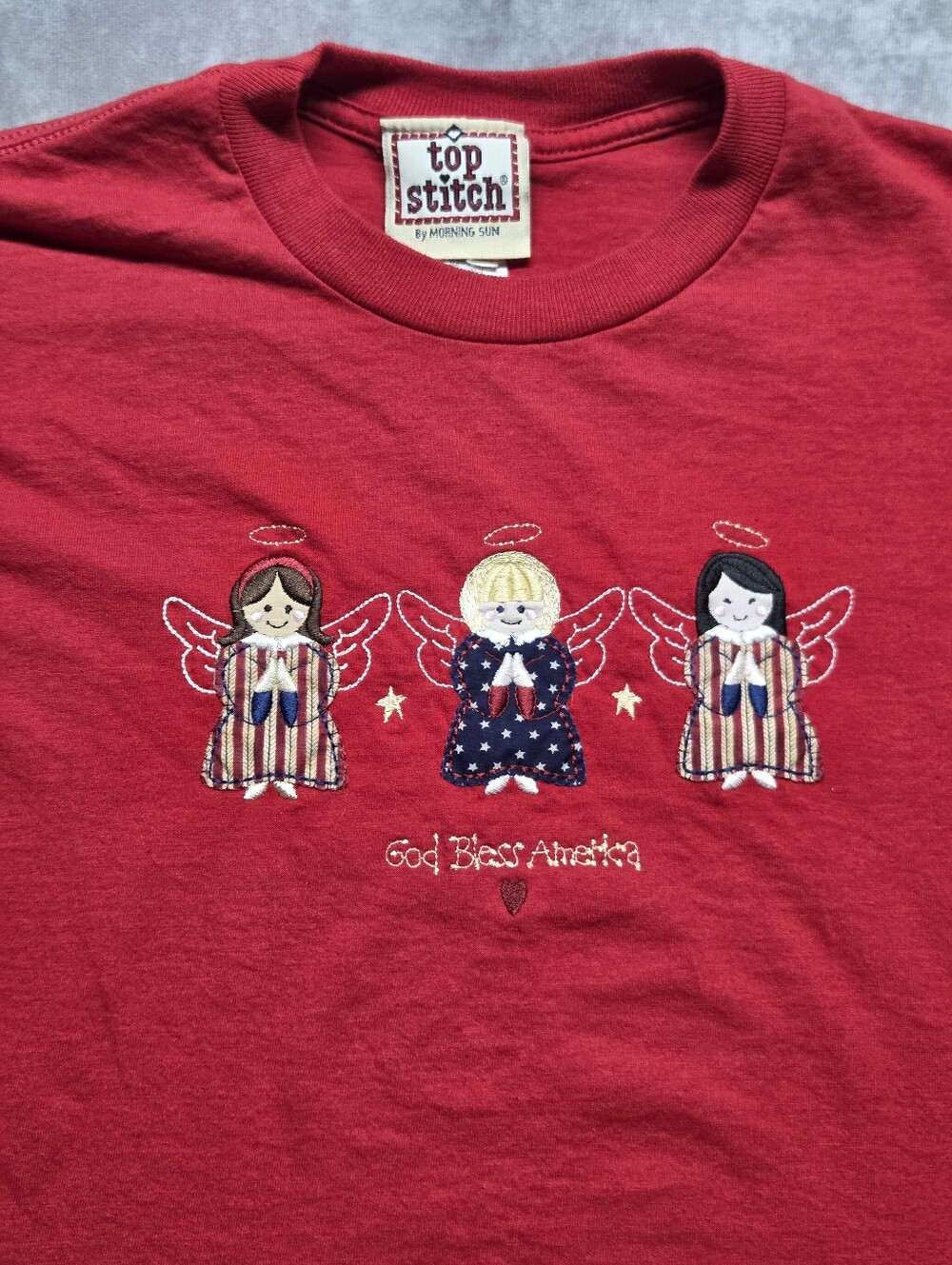 Vintage Top‎ Stitch Morning Sun American Patriotic Angels Flags USA TShirt Large